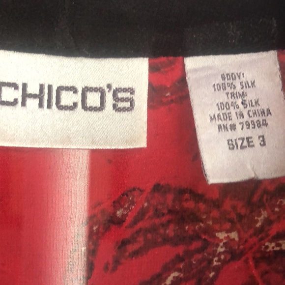 Chico’s Silk Kimono Jacket Size 16 Red Black Tan Yellow - Picture 5 of 6